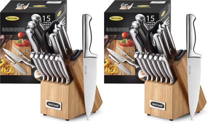 McCook Kitchen Knife Set 15PC Knife Block Set w Built-in Sharpener