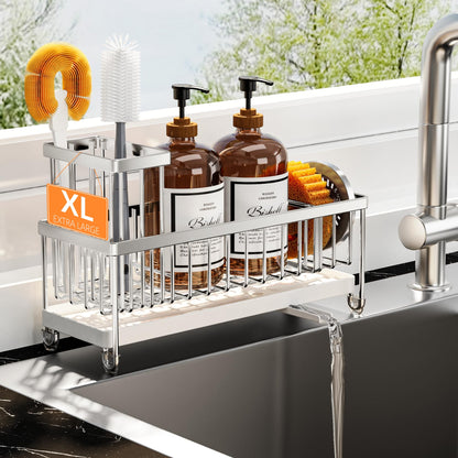 Cisily Sponge Holder for Kitchen Sink, Sink Organizer with Brush Holder