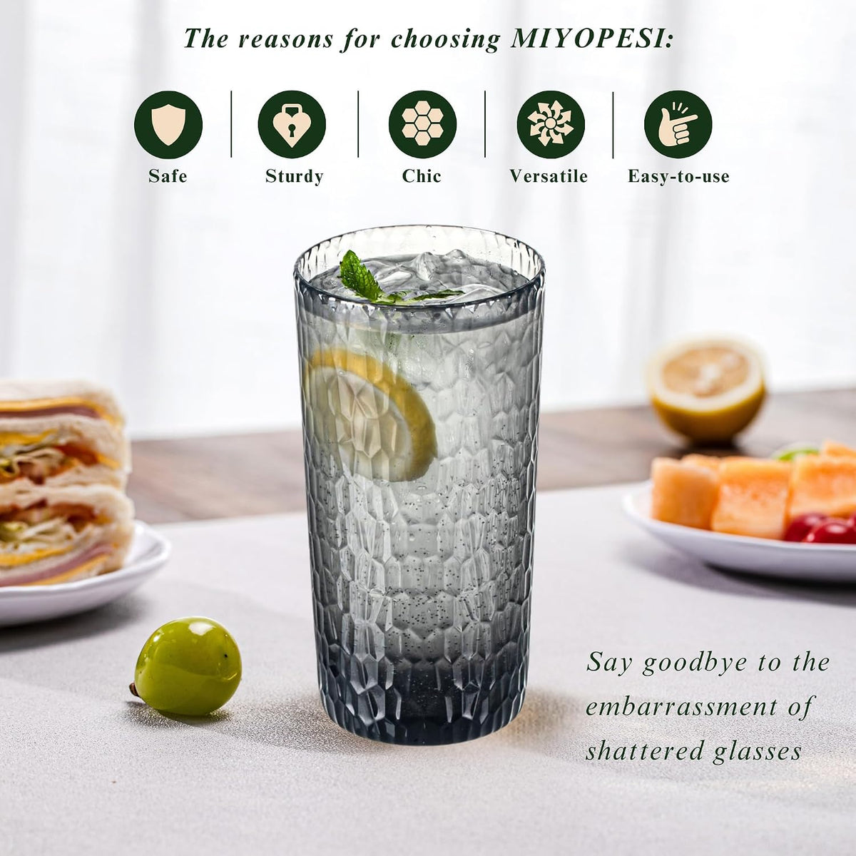15oz and 22oz Grey Acrylic Glasses Drinkware (Set of 8), Honeycomb Stackable Shatter-Proof Plastic Tumblers, Reusable Plastic Drinking Glasses, BPA-Free, Dishwasher-Safe