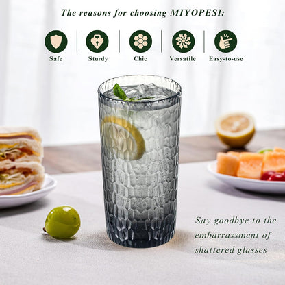 15oz and 22oz Grey Acrylic Glasses Drinkware (Set of 8), Honeycomb Stackable Shatter-Proof Plastic Tumblers, Reusable Plastic Drinking Glasses, BPA-Free, Dishwasher-Safe