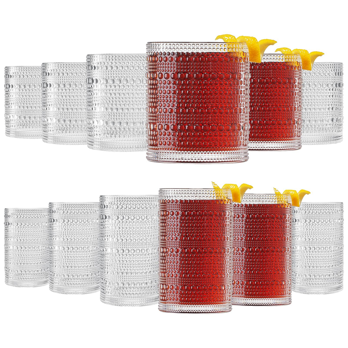 Khen Plastic Hobnail Drinking Highball Glasses Set of 6 Neutral Tones Cups 14oz, Shatterproof & Unbreakable Acrylic Beaded Design, BPA-Free, Dishwasher Safe Indoor/Outdoor Drinkware Water, Cocktails