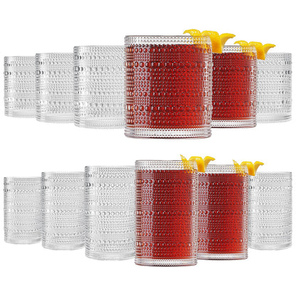 Khen Plastic Hobnail Drinking Highball Glasses Set of 6 Neutral Tones Cups 14oz, Shatterproof & Unbreakable Acrylic Beaded Design, BPA-Free, Dishwasher Safe Indoor/Outdoor Drinkware Water, Cocktails