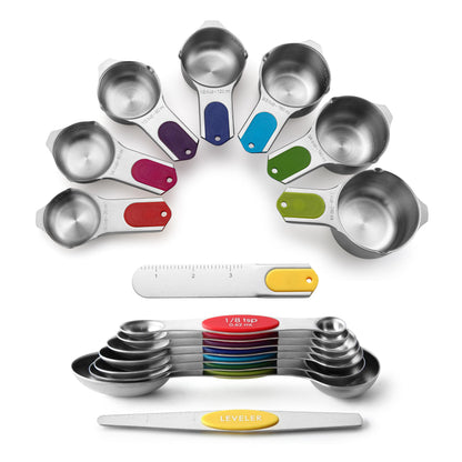 Spring Chef Magnetic Measuring Cups & Spoons Set of 15 with Levelers, Black