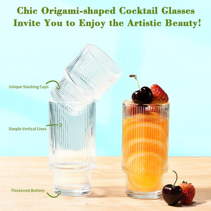 ISMASOAN Small Ribbed Glassware Set of 12, Glass Cups Fluted 12 oz & 7 oz
