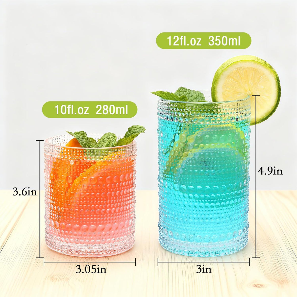 Hobnail Drinking Glasses, Tumbler Glassware, Set of 12