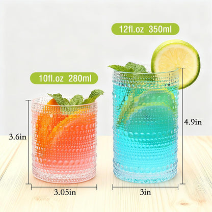 Hobnail Drinking Glasses, Tumbler Glassware, Set of 12