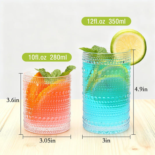 Hobnail Drinking Glasses, Tumbler Glassware, Set of 12