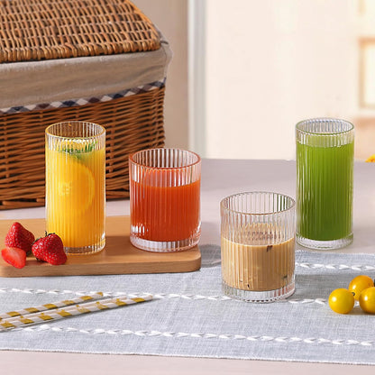 Moretoes Ribbed Glass Cups Set of 12 Drinking Glasses