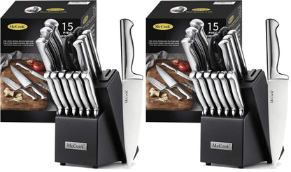 McCook Kitchen Knife Set 15PC Knife Block Set w Built-in Sharpener