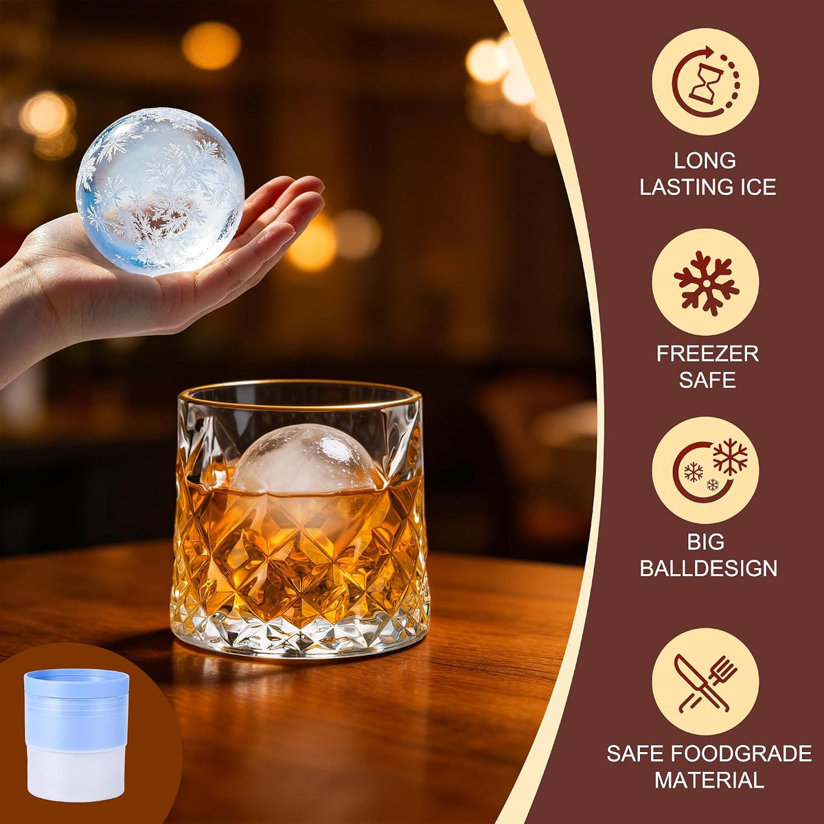 GuGen Spinning Whiskey Glasses, Rotating Old Fashioned Rocks Glasses, 9.5oz Lead-Free Clear Bourbon Scotch Liquor Cocktail Glasses with Ice Ball Molds, Set of 4 for Home Bar Party Whiskey Lovers Gift