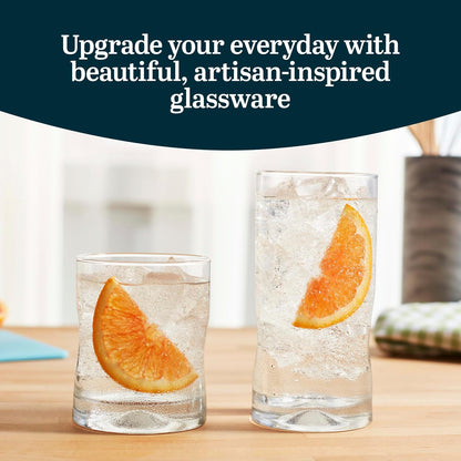 Libbey Impressions 16-Piece Tumbler and Rocks Clear Drinking Glasses, 8 16.7oz & 8 12oz Double Old-Fashioned Glass Drinking Cups Set
