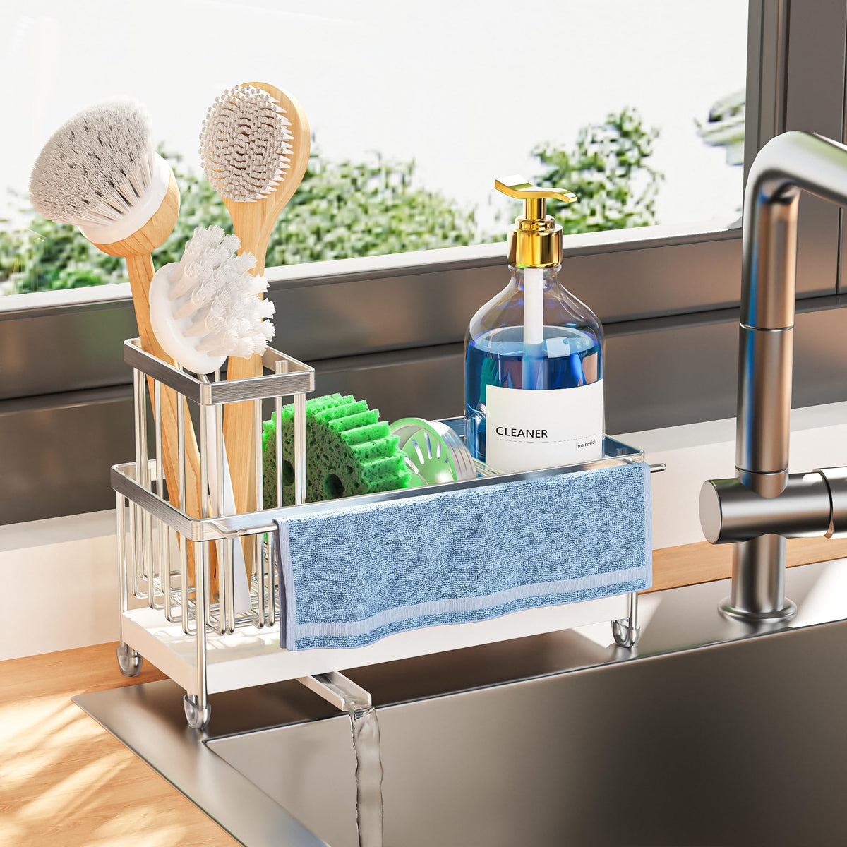 Cisily Sponge Holder for Kitchen Sink, Sink Organizer with Brush Holder