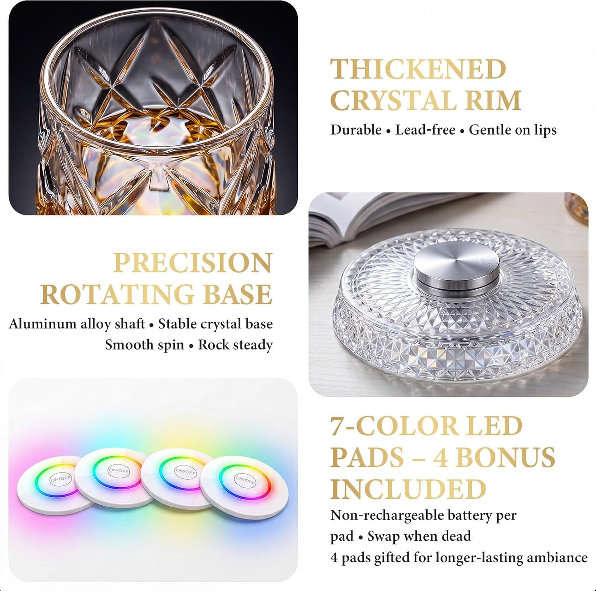 Whiskey Glasses with Spinning Base - Gift for Whiskey Lovers