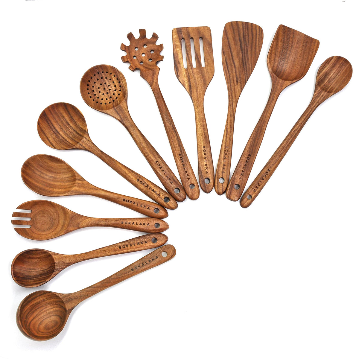 Wooden Spoons for Cooking,10 Pcs Natural Teak Wooden Kitchen Utensils Set Wooden Utensils for Cooking Wooden Cooking Utensils Wooden Spatulas for Cooking (10)