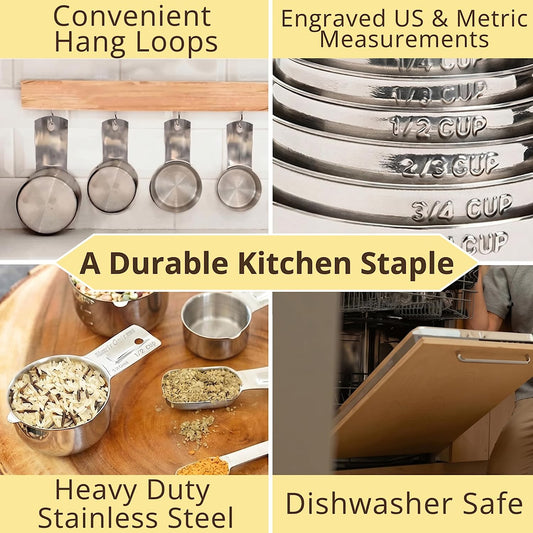 Simply Gourmet Measuring Cups & Spoons Set of 12, 18/08 Stainless Steel Kitchen Gadgets, Stackable Design with Long Handle Spoons, Fits in Spice Jars, Cooking & Baking Set for Dry & Liquid