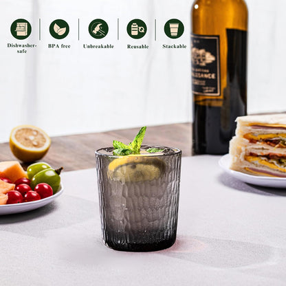 15oz and 22oz Grey Acrylic Glasses Drinkware (Set of 8), Honeycomb Stackable Shatter-Proof Plastic Tumblers, Reusable Plastic Drinking Glasses, BPA-Free, Dishwasher-Safe