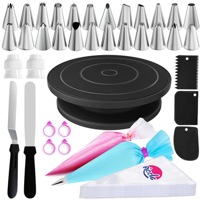 Riccle 88 pc Cake Decorating Kit & Cake Turntable -Piping Bags and Tips Set