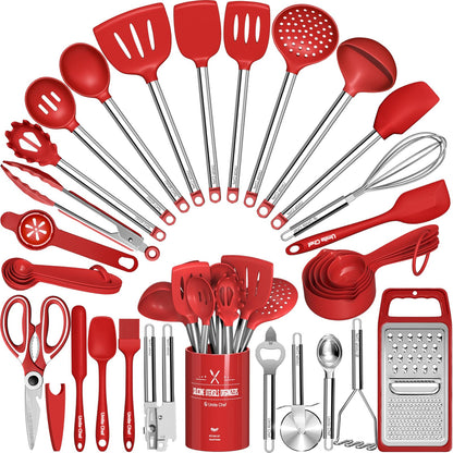 Umite Chef Thickened Kitchen Utensils Set- Silicone Cooking Utensils Set for Nonstick Cookware-Silicone Spatulas Set, Heavy Duty Stainless Steel Handle-Black Kitchen Gadgets Tools Set