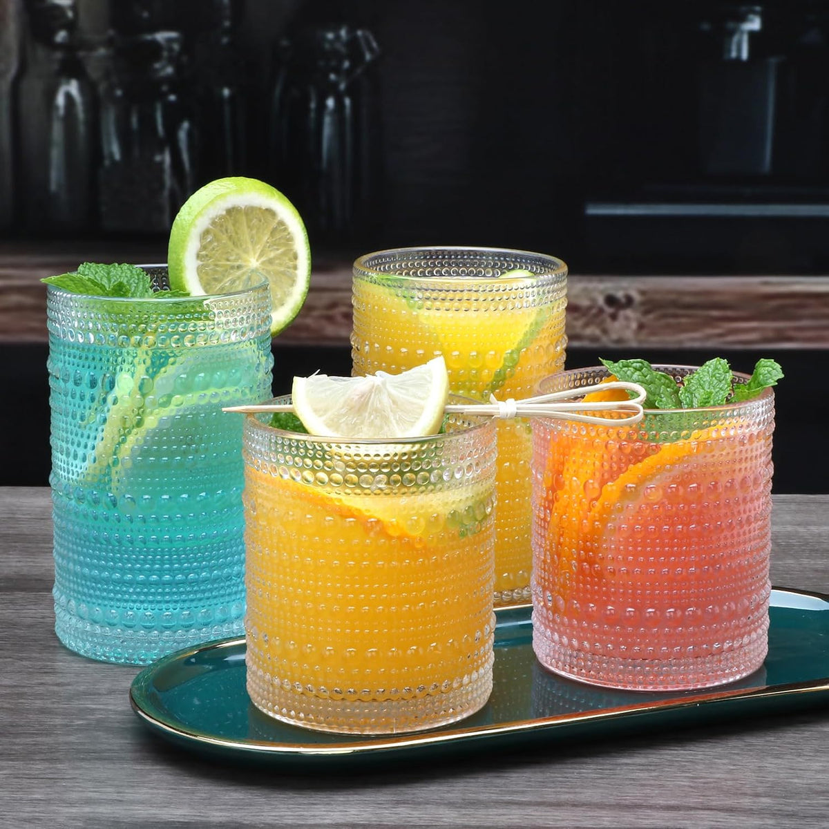 Hobnail Drinking Glasses, Tumbler Glassware, Set of 12