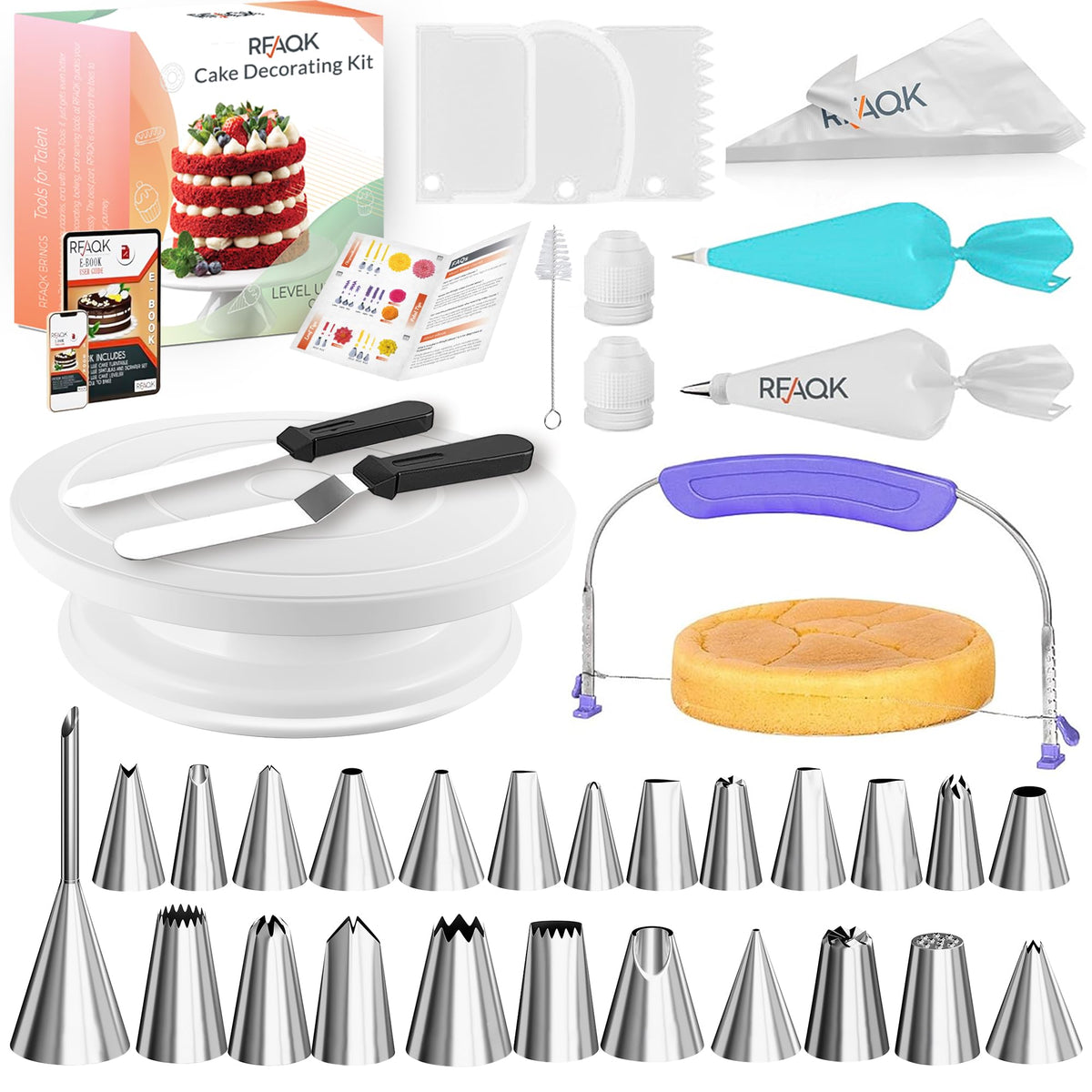 RFAQK 90PCs Cake Decorating Kit with Video Course for Beginner by Pro Baker