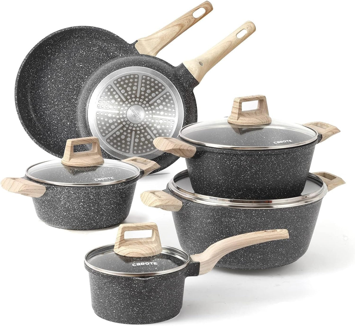 CAROTE 21pcs Pots and Pans Set, Nonstick Cookware Sets, with Egg Pan