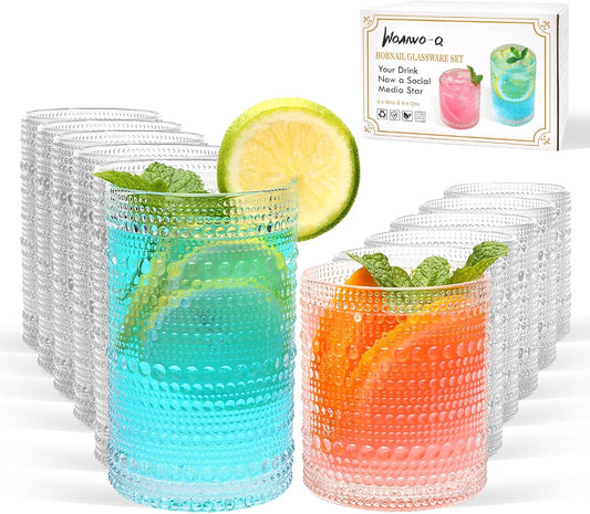Hobnail Drinking Glasses, Tumbler Glassware, Set of 12