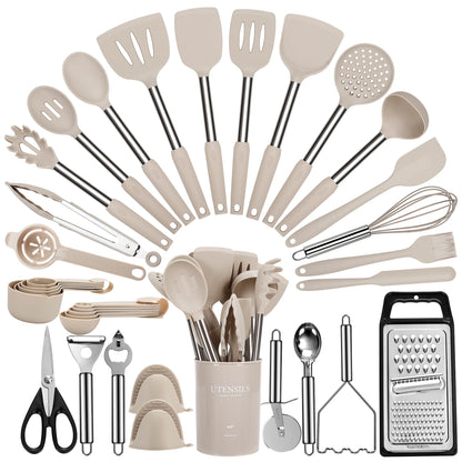 Fyvva 35 Pcs BPA Free Silicone Kitchen Utensils Set Stainless Steel Handles