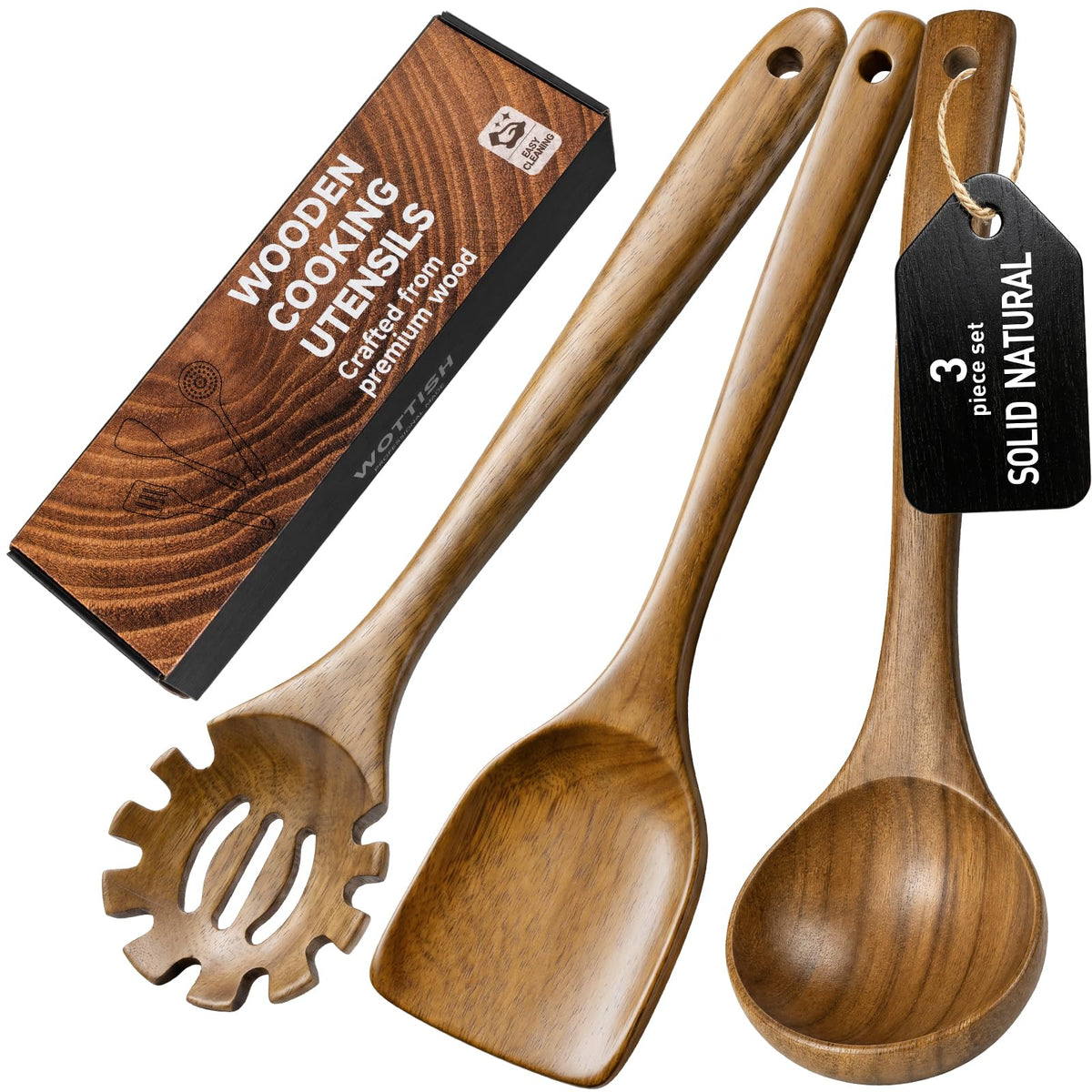 Wooden Spoons for Cooking - 8-Piece Wooden Kitchen Utensil Set made of Natural Solid Wood Material-Includes Spoons,Spatulas,Ladles,Mixing Spoon and Utensil Holder,Holiday Gifts(A08)