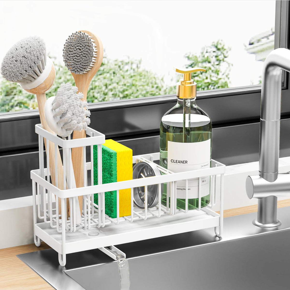 Cisily Sponge Holder for Kitchen Sink, Sink Organizer with Brush Holder