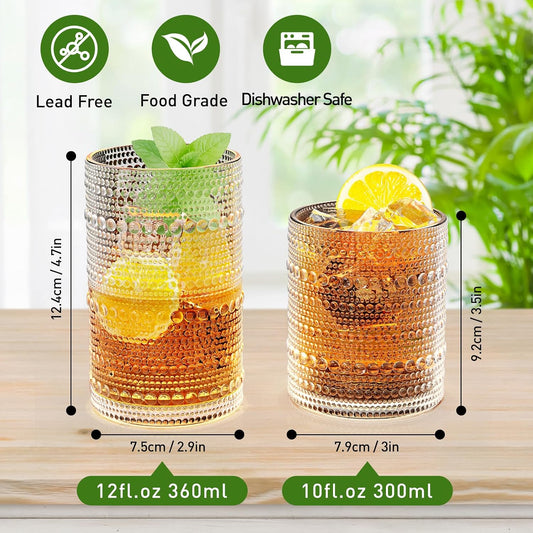 Hobnail Drinking Glasses Set of 12 Kitchen Glass Cups Glassware, Clear