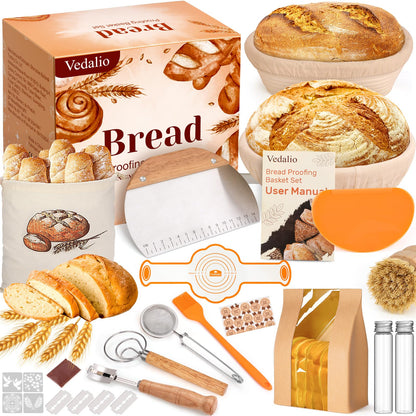 Sourdough Starter Kit with Bread Proofing Baskets, Jars, Baking Essentials