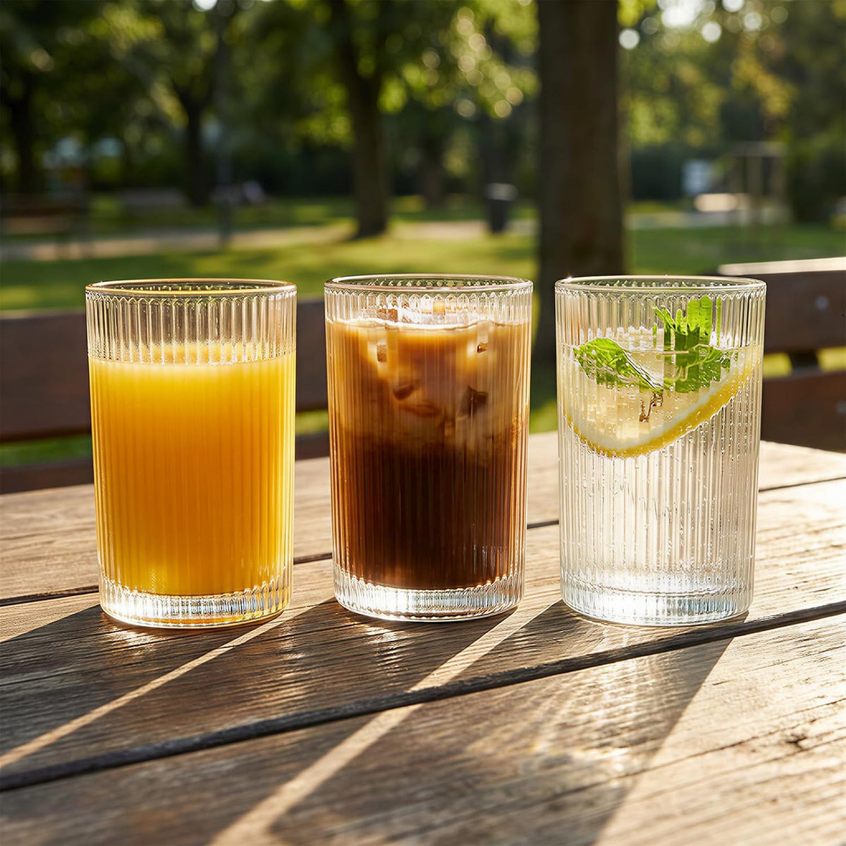 Set of 6 Large capacity Ribbed Glassware, 17oz Vintage Clear Glass Tumbler, Origami Style, Fluted Design, Ideal for Water, Iced Coffee, Mixed Drinkware, Tea, Latte, Housewarming Gift