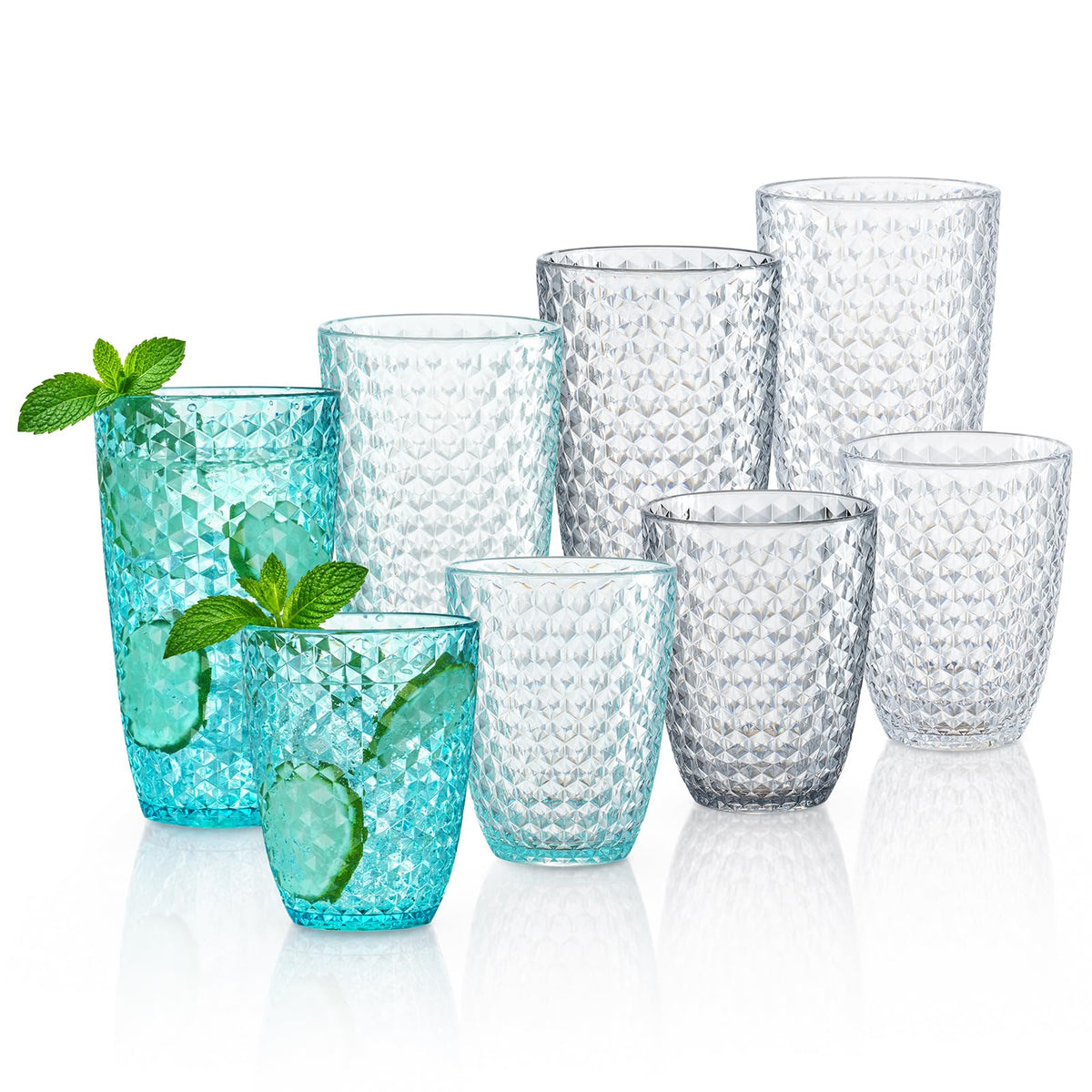 BELLAFORTE Shatterproof Plastic Tumbler Set – Laguna Beach 19oz Tall & 12oz Short Drinking Glasses – Unbreakable Stackable Drinkware for Indoor Outdoor, Dishwasher Safe, BPA Free (Clear, 12)