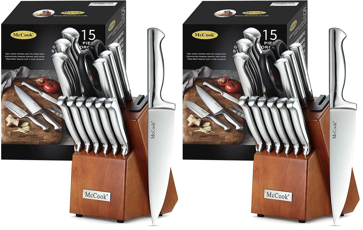 McCook Kitchen Knife Set 15PC Knife Block Set w Built-in Sharpener
