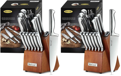 McCook Kitchen Knife Set 15PC Knife Block Set w Built-in Sharpener