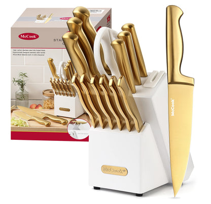 McCook Kitchen Knife Set 15PC Knife Block Set w Built-in Sharpener