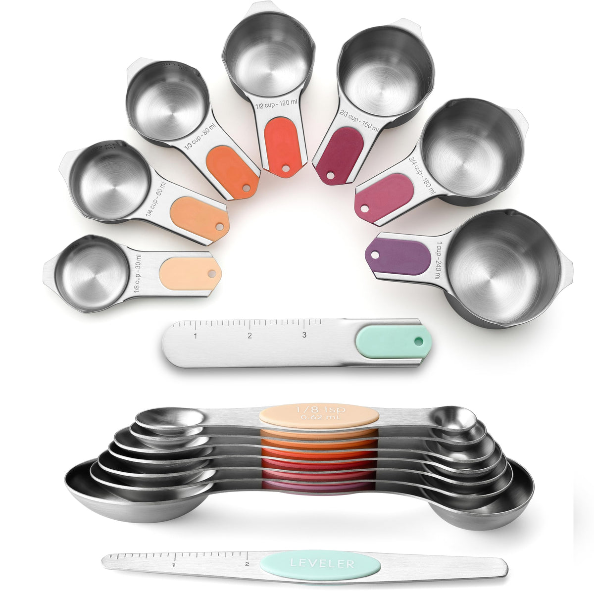 Spring Chef Magnetic Measuring Cups & Spoons Set of 15 with Levelers, Black