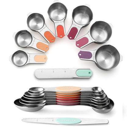 Spring Chef Magnetic Measuring Cups & Spoons Set of 15 with Levelers, Black
