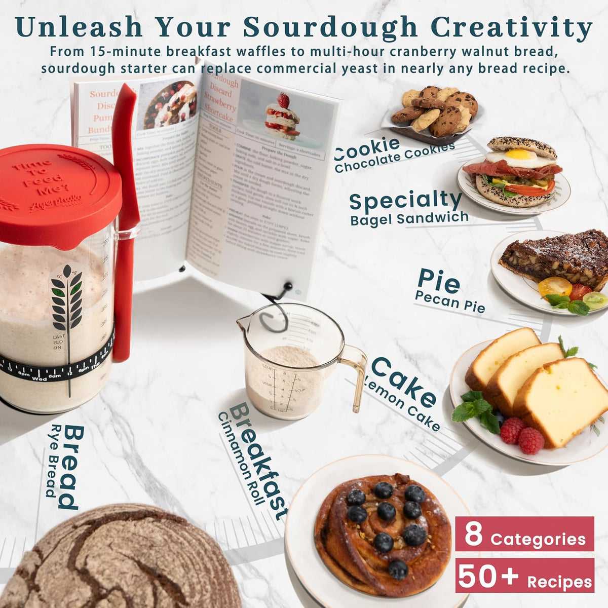 Ayerphalo 38oz Glass Sourdough Starter Jar Kit for Beginners with Guidebook