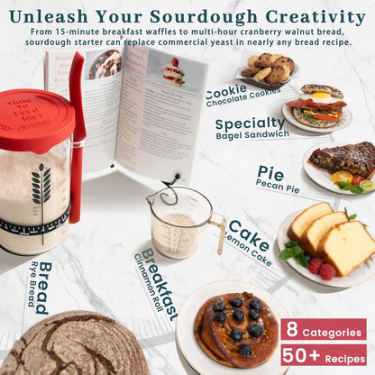 Ayerphalo 38oz Glass Sourdough Starter Jar Kit for Beginners with Guidebook