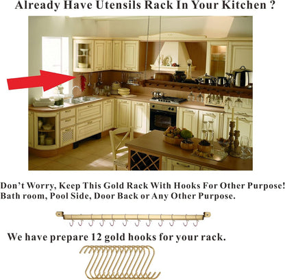 Gold Cooking Utensils Set, Kyraton Stainless Steel 37 Pieces Kitchen Utensils Set with Titanium Gold Plating, Kitchen Gadgets Tool Set with Utensils Racks Heat Resistant Dishwasher Safe