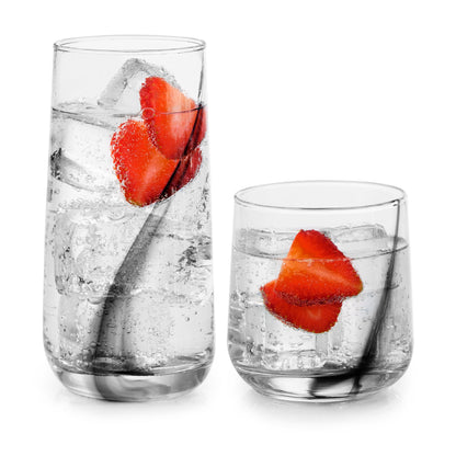 Libbey Polaris Axis Tumbler & Rocks Drinking Glasses Set of 16, Glass Cups