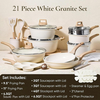 CAROTE 21pcs Pots and Pans Set, Nonstick Cookware Sets, with Egg Pan