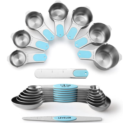 Spring Chef Magnetic Measuring Cups & Spoons Set of 15 with Levelers, Black