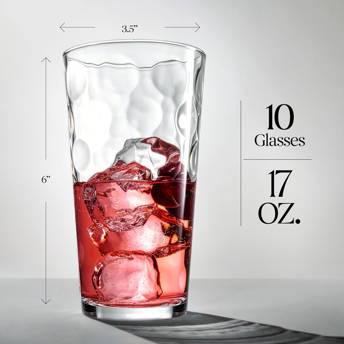 Highball Drinking Glasses Set of 10 Glass Cups by Home Essentials, 17 Oz. Glassware, for Water, Juice, Cocktails, Iced Tea