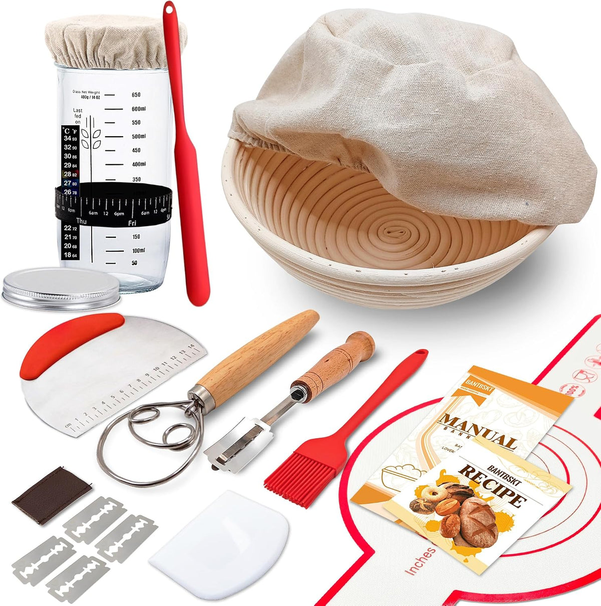 Complete Sourdough Starter Kit, Banneton Bread Proofing Basket