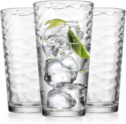 Glaver's Drinking Glasses Set of 10 Highball Glass Cups, 17 Oz Cooler Wavy Glassware. Home Bar Everyday Basic Drinkware Elegant Kitchen Glasses for Water, Juice, Cocktails, Iced Tea.