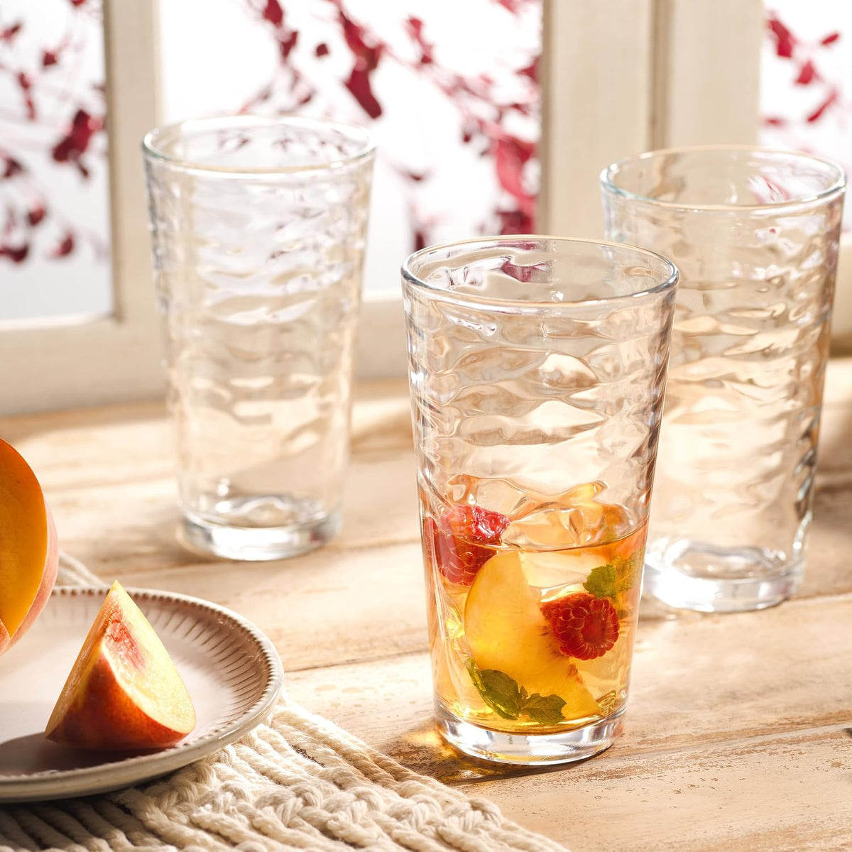 Glaver's Drinking Glasses Set of 10 Highball Glass Cups, 17 Oz Cooler Wavy Glassware. Home Bar Everyday Basic Drinkware Elegant Kitchen Glasses for Water, Juice, Cocktails, Iced Tea.