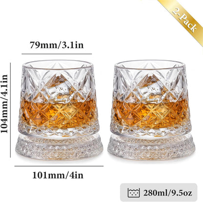 Whiskey Glasses with Spinning Base - Gift for Whiskey Lovers