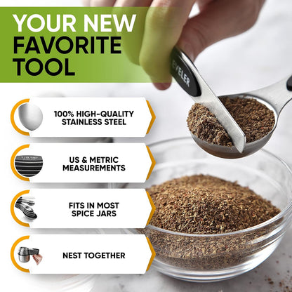 Spring Chef Magnetic Measuring Cups & Spoons Set of 15 with Levelers, Black